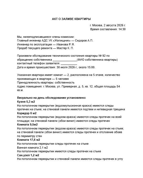 Акт о заливе квартиры: как составить и что в нем проверить