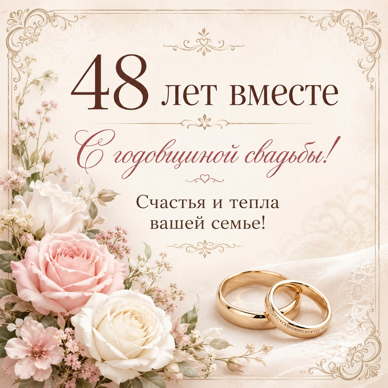 Открытка с годовщиной свадьбы с пожеланием «Счастья и тепла вашей семье!»