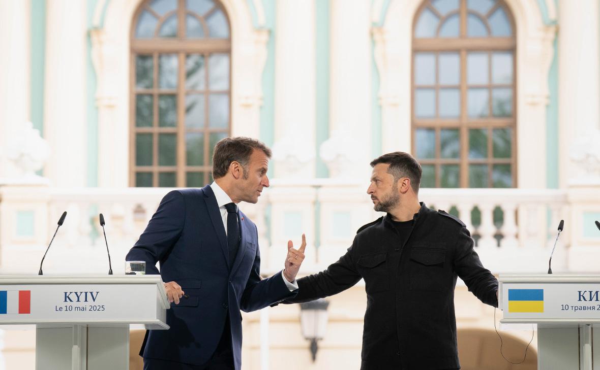 Эмманюэль Макрон и Владимир Зеленский в Президентском дворце в Киеве, Украина, 10 мая 2025&nbsp;г.
