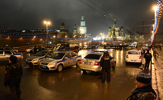 Полиция на месте убийства Бориса Немцова