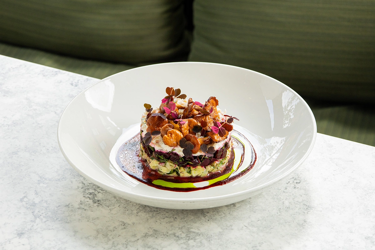 Винегрет с лисичками и сливочным крабом