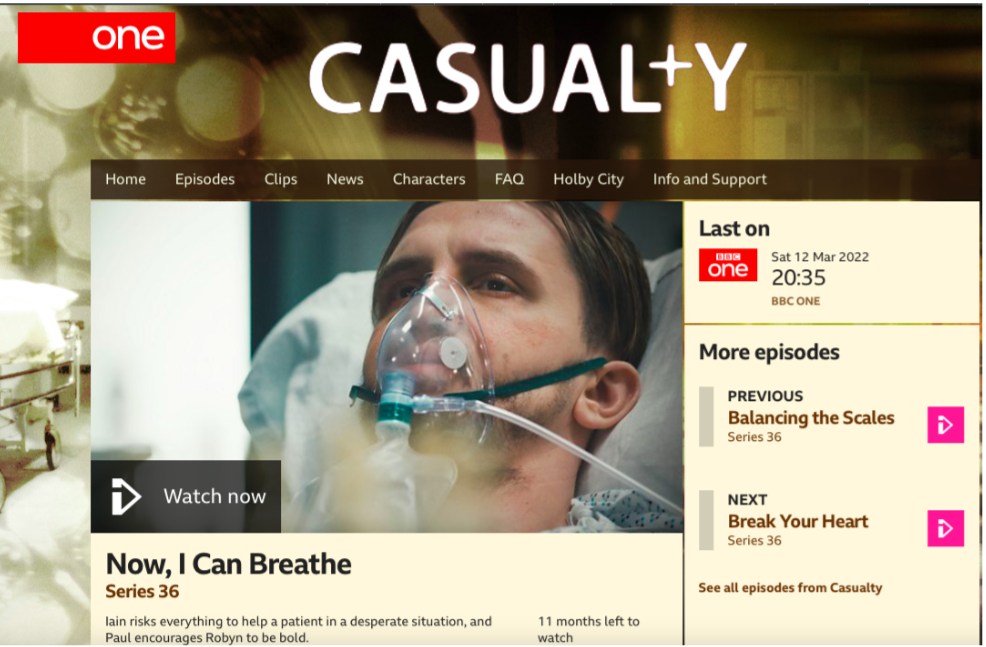 Одна из серий программы о первой помощи Casualty на BBC