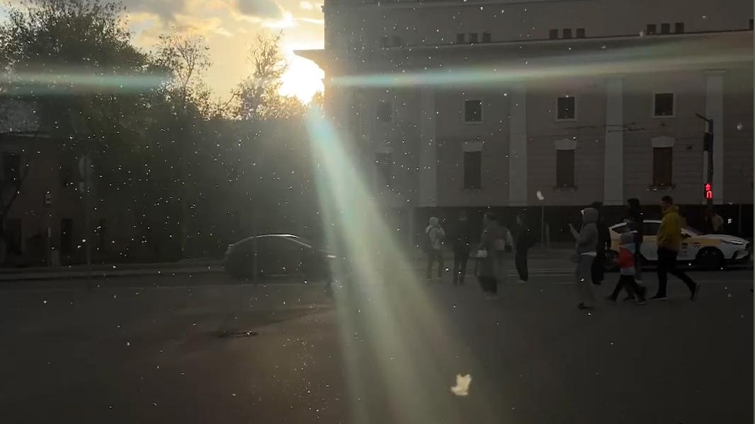 В некоторых районах Москвы пошел снег. Видео