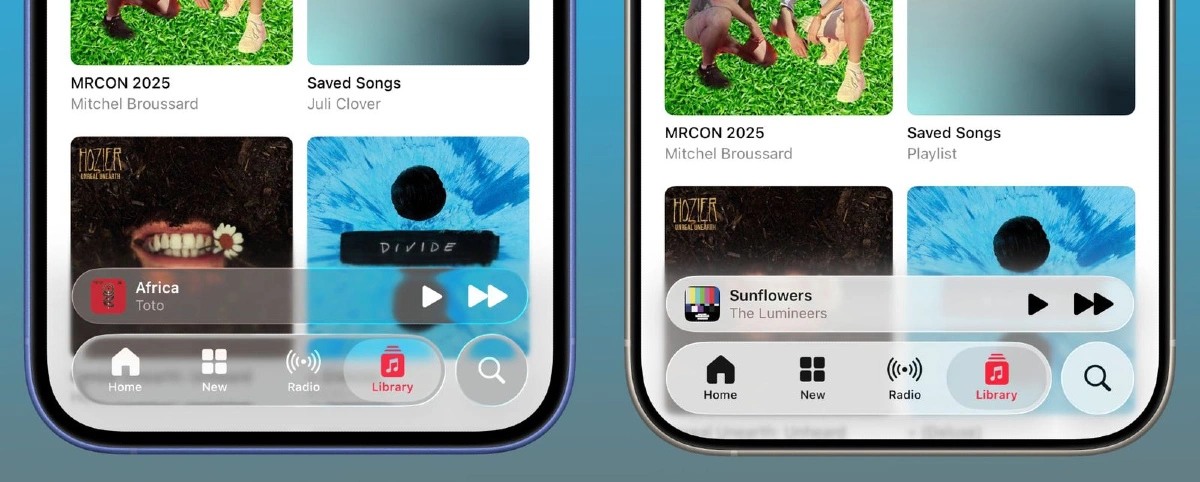 Сравнение iOS 26 beta 2 и iOS 26 beta 3 (слева и справа соответственно)