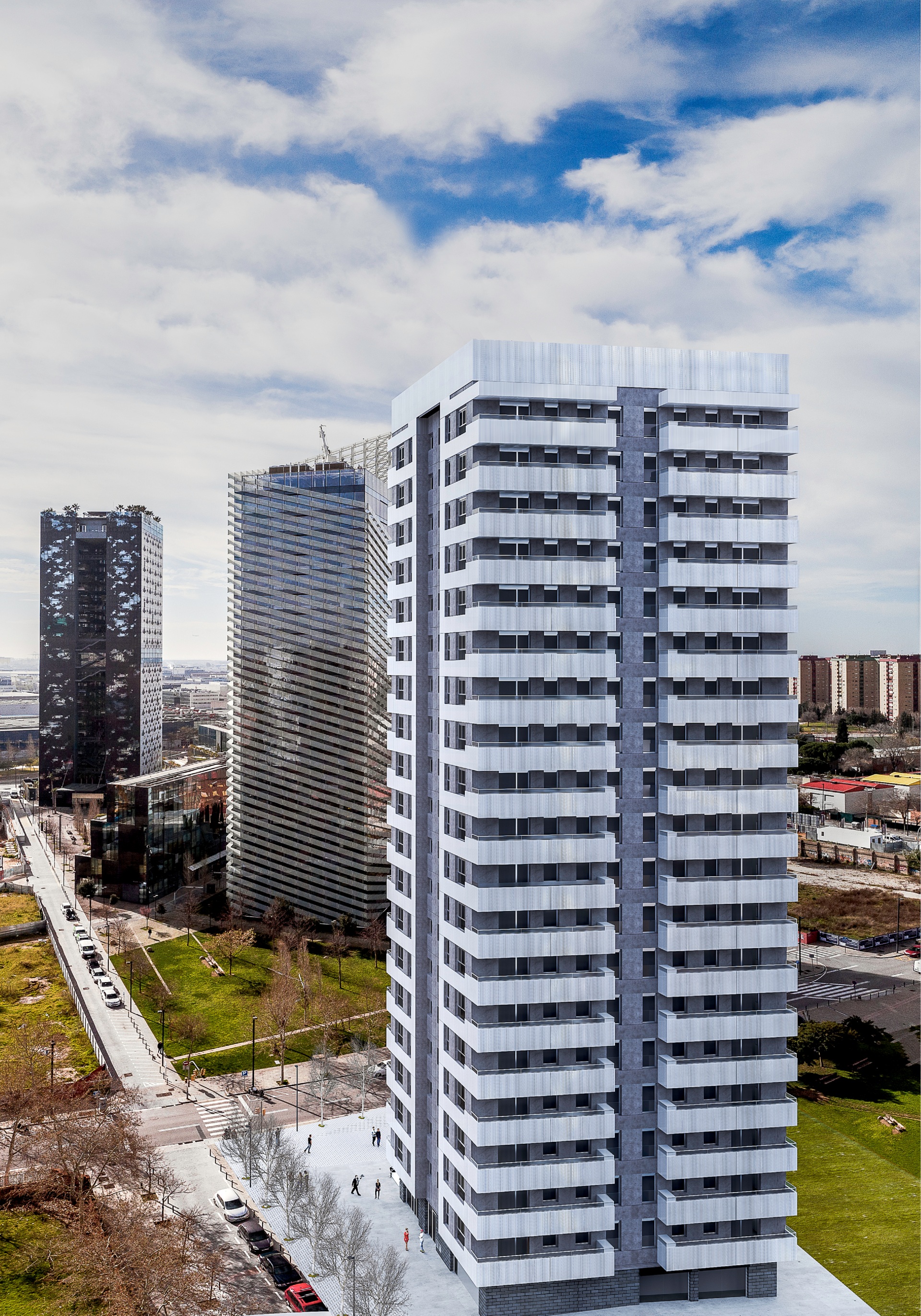 Жилой 19-этажный дом находится в 25 минутах от центра Барселоны, в L´Hospitalet de Llobregat (это район развивается бурными темпами). На каждом этаже дома — по пять квартир. Цена — на 7–12% ниже, чем в центре Барселоны, при приблизительно равных площади и времени доступа в различные точки города. Объект уже сдан