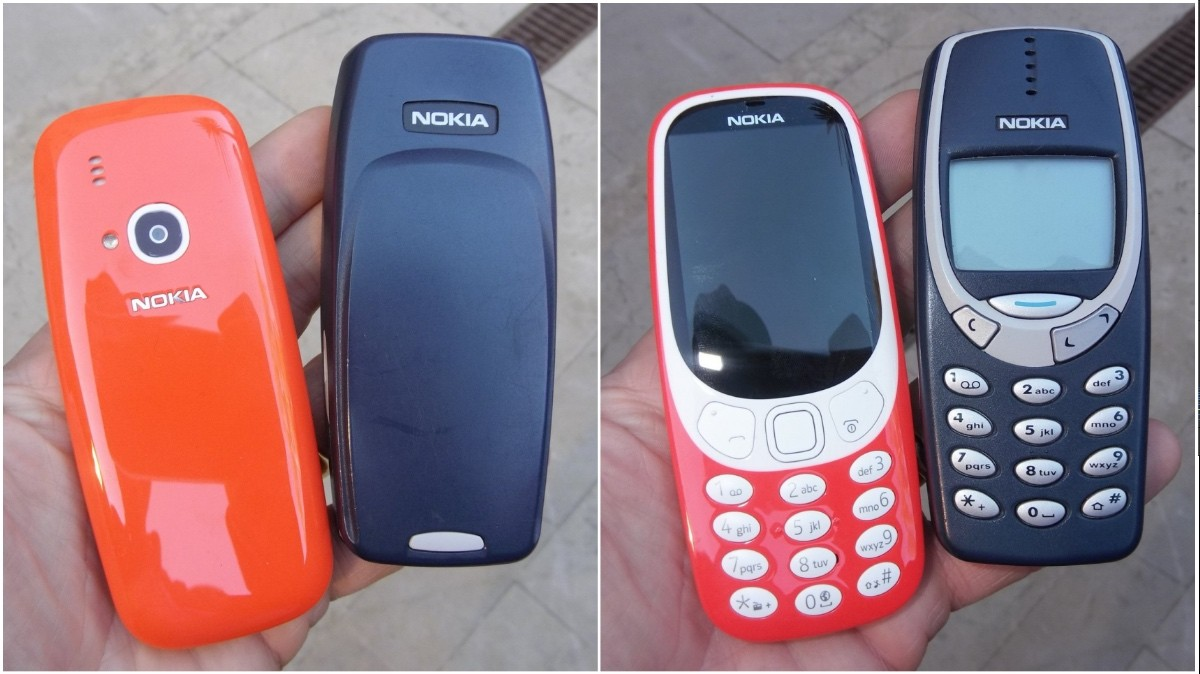 Новая (оранжевый) и старая (черный) версии телефона Nokia 3310