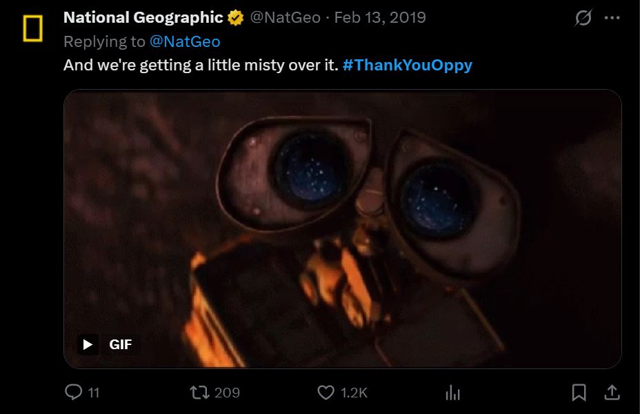 Реакция на завершение миссии Opportunity в Twitter