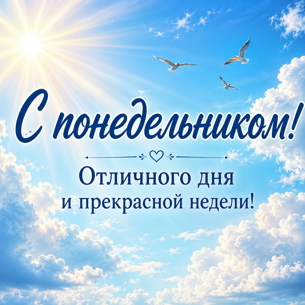 Светлая открытка с небом и пожеланием хорошего понедельника