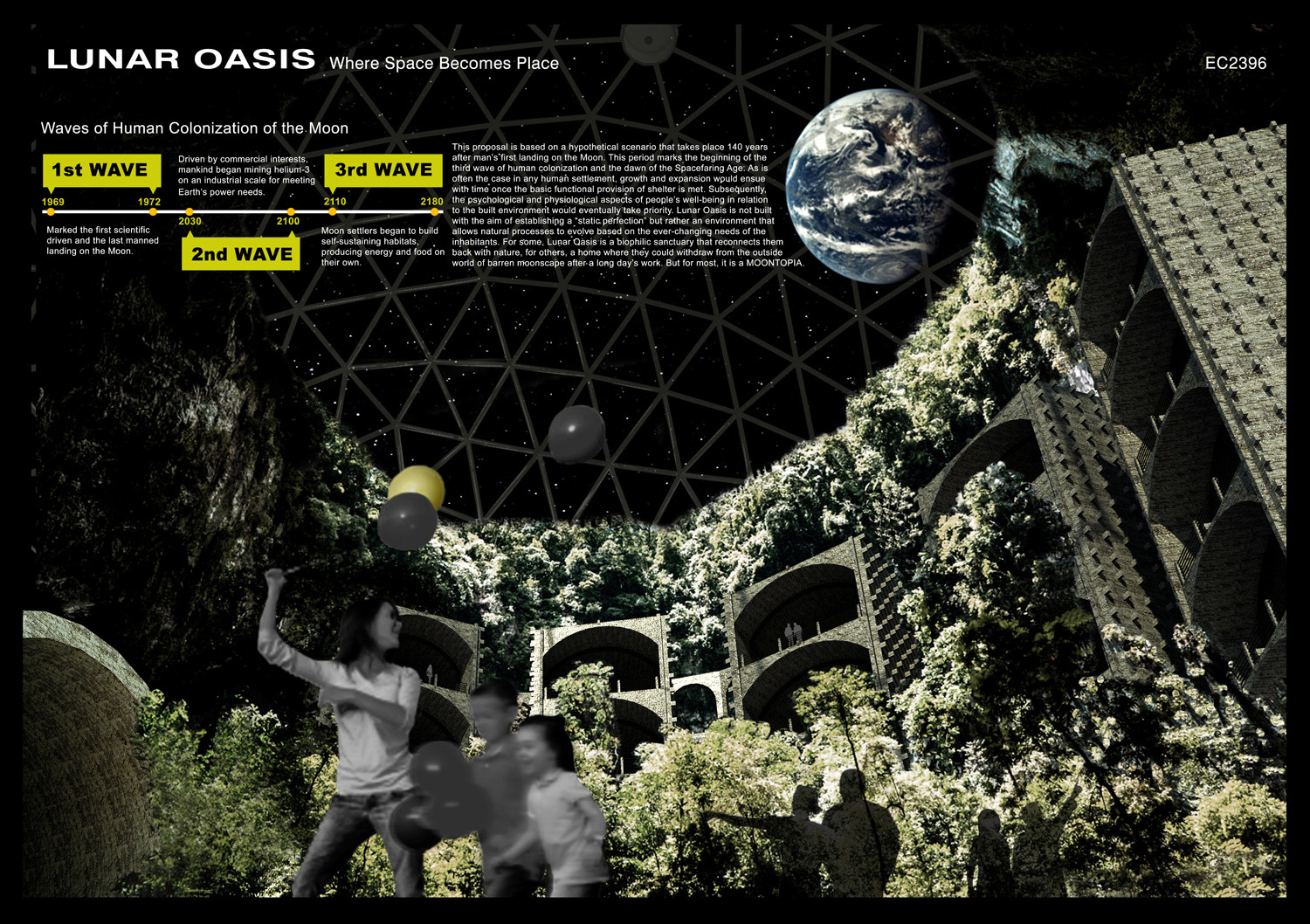 Поощрительная премия

Проект: Lunar Oasis

Автор: Edward Chew (Малайзия)

&laquo;Лунный оазис&raquo; представляет собой систему для&nbsp;колонизации бесплодных и&nbsp;враждебных территорий &mdash; таких как&nbsp;Луна. Это полностью самодостаточная система, не&nbsp;требующая ресурсов извне. В основе проекта&nbsp;&mdash;&nbsp;биофильный город, ориентированный на&nbsp;любовь к&nbsp;природе
