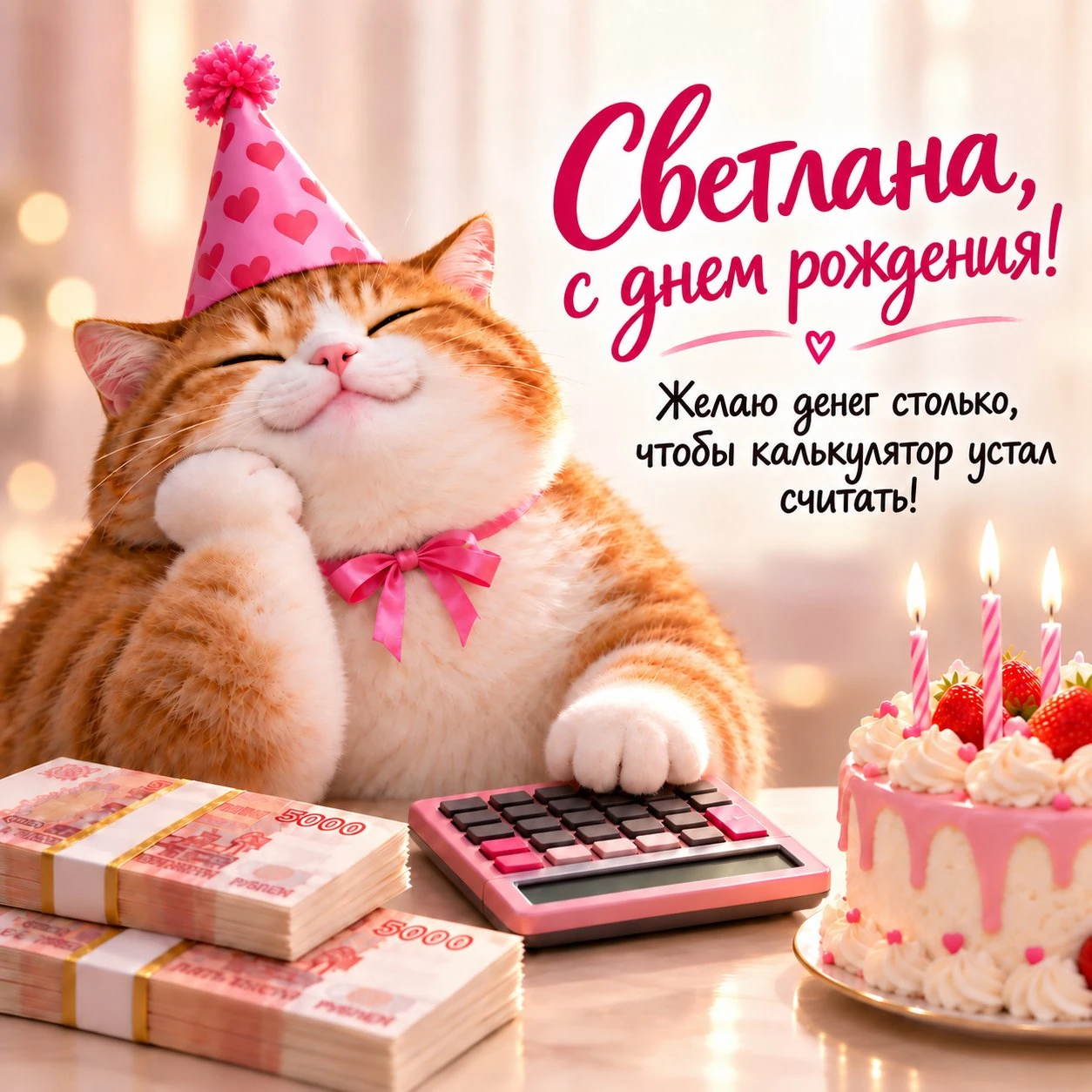 Прикольная открытка с днем рождения Светлане с котом