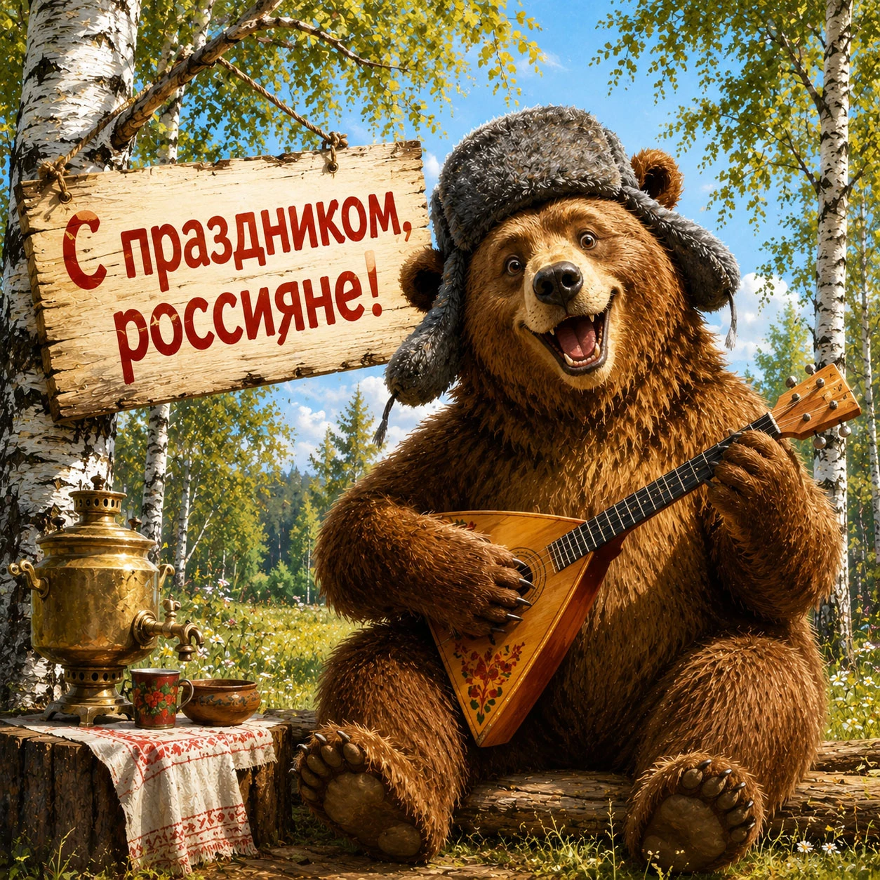 Смешная открытка ко Дню России с медведем