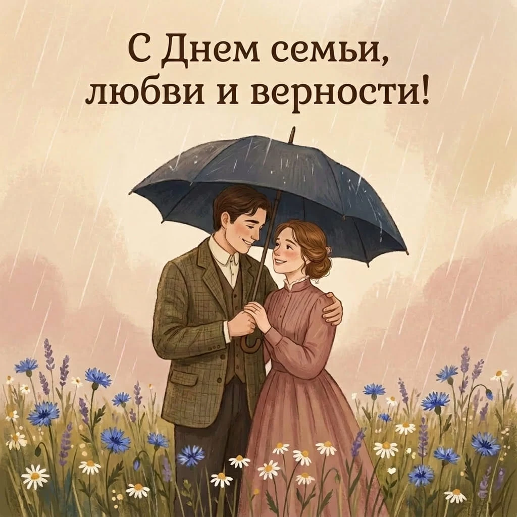 Романтичная открытка для мужа и жены с Днем семьи, любви и верности