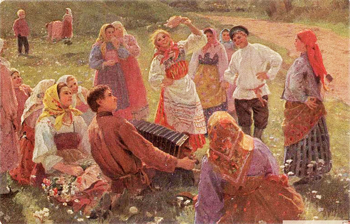 <p>Дореволюционная открытка Федота Сычкова &laquo;Танец&raquo;</p>