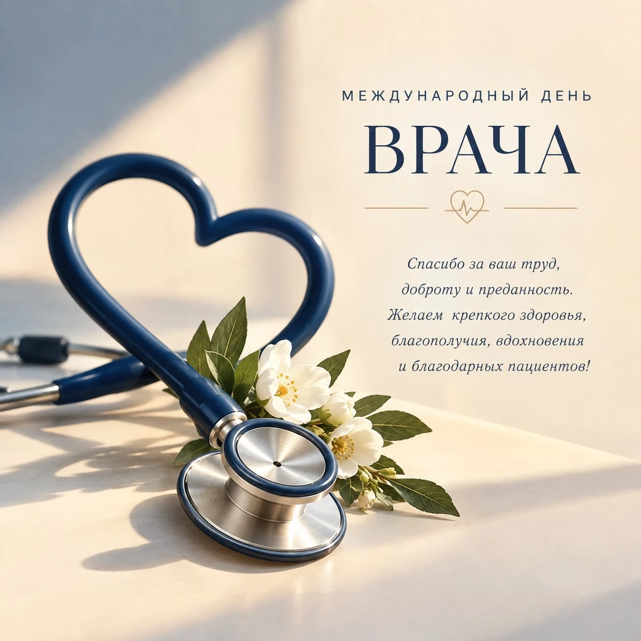 Нежная открытка к Международному дню врача с поздравлением и благодарностью