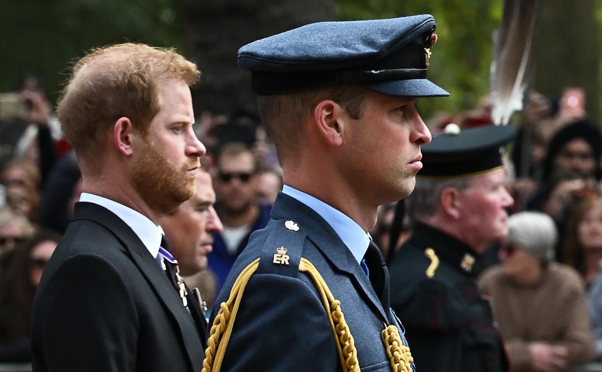 Принц Гарри (на заднем плане) и принц Уильям