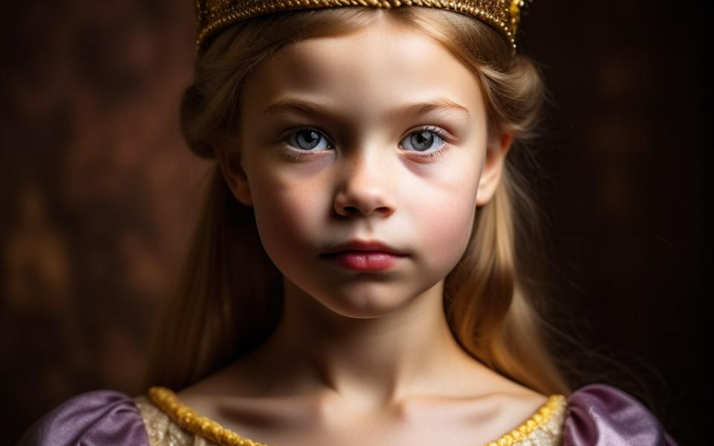 Изображение сгенерировано нейросетью Kandinsky 2.2 по запросу &laquo;портретное фото девочки в костюме принцессы на фотоаппарат Olympus, правильная анатомия, детализированное лицо&raquo;