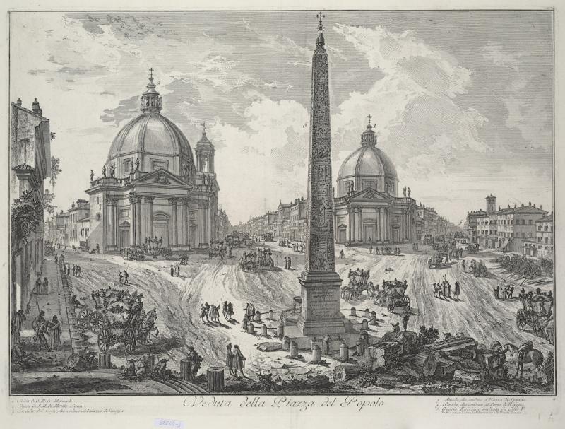 Джованни Баттиста Пиранези. Гравюра. Вид на Пьяцца дель Пополо. 1746-1748 гг.