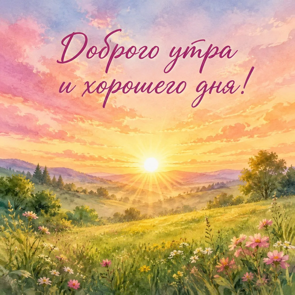 Красивая открытка с пожеланием доброго утра и хорошего дня