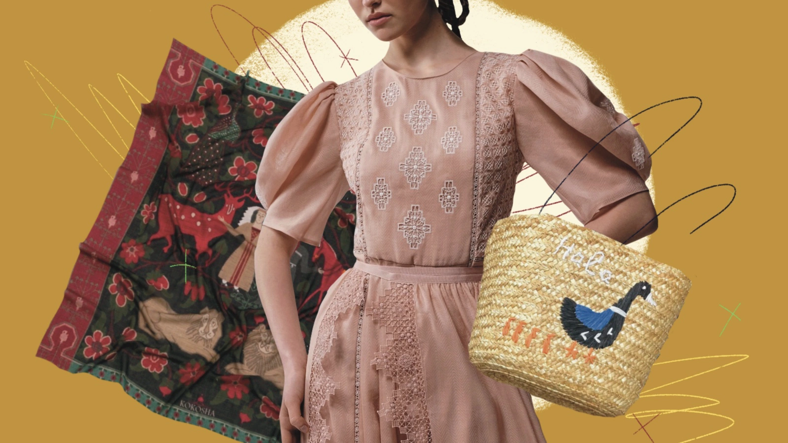 Платок Kokosha Studio. Платье Александра Георгиева.  Сумка Wish Line