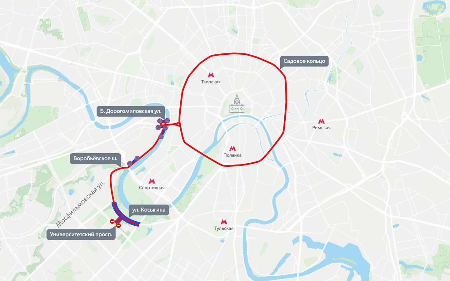 Схема перекрытий улиц в Москве 14&ndash;16 мая