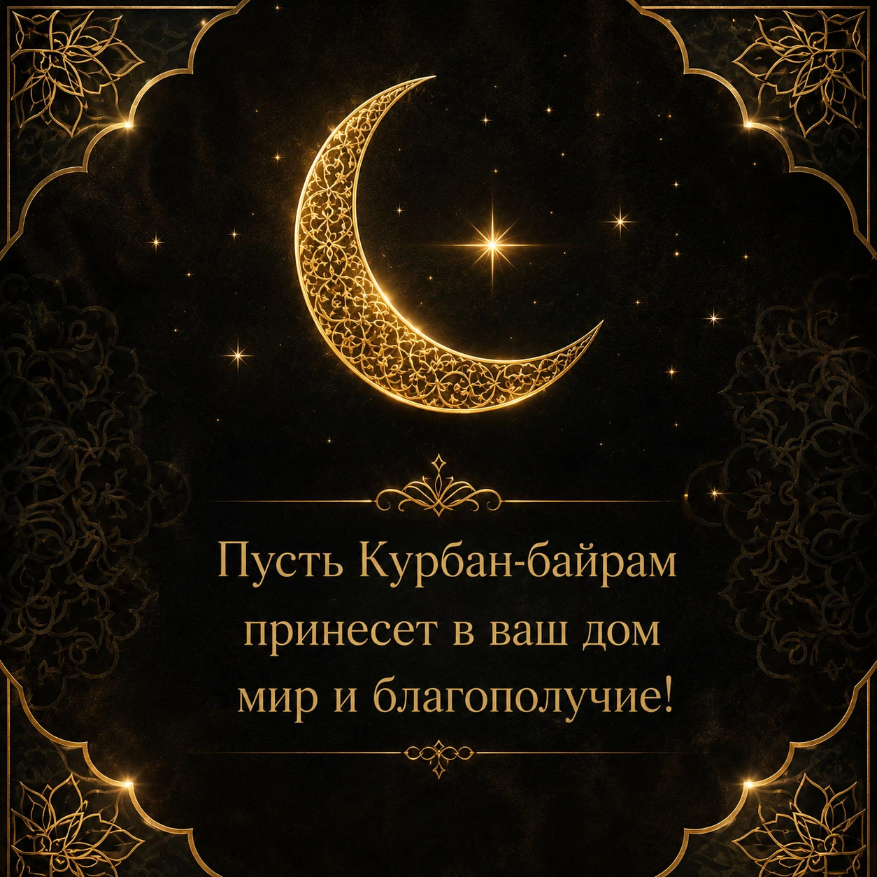 Темное золотое поздравление с пожеланием мира и благополучия на Курбан-байрам