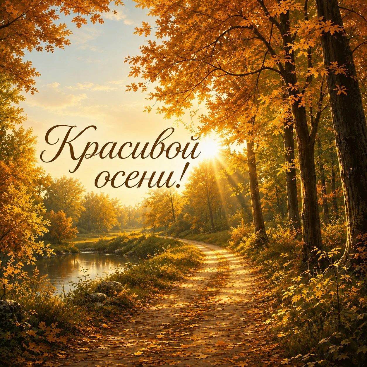 Красивая открытка с осенним лесом