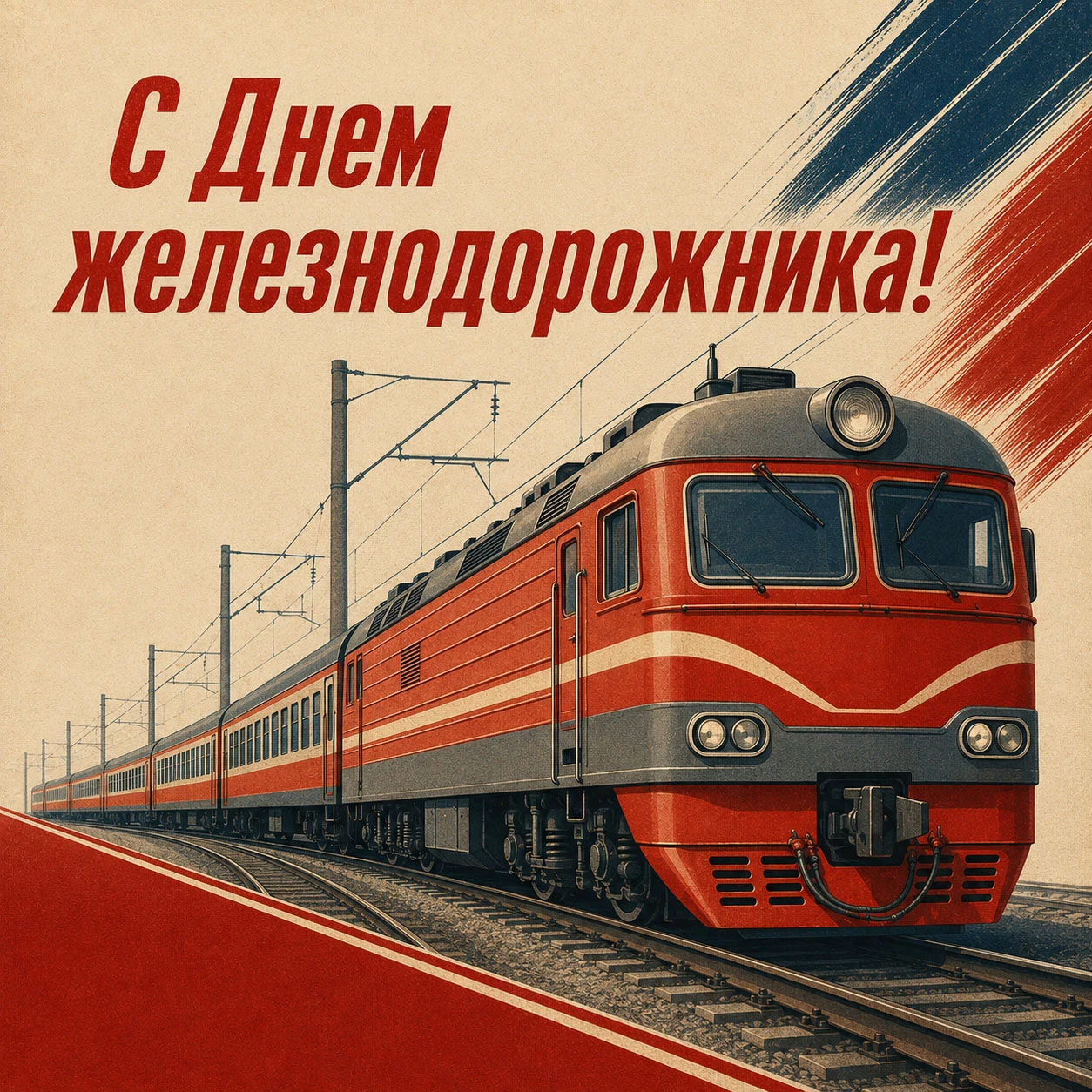 Открытка ко Дню железнодорожника в советском стиле