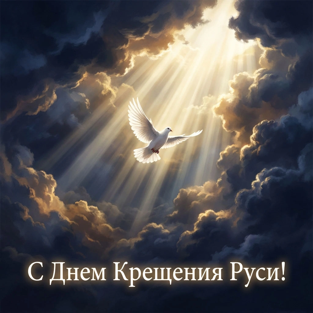 Православная открытка с голубем ко Дню Крещения Руси