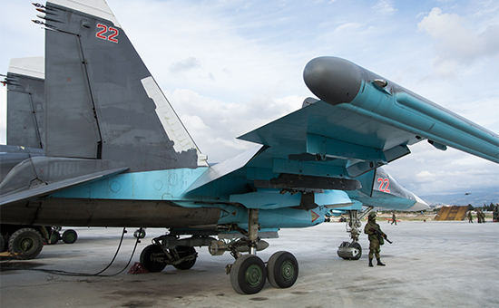 Российский истребитель на&nbsp;авиабазе Хмеймим в&nbsp;Сирии