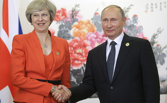 Премьер-министр Великобритании&nbsp;Тереза Мэй и президент России Владимир Путин во время встречи на саммите G20


