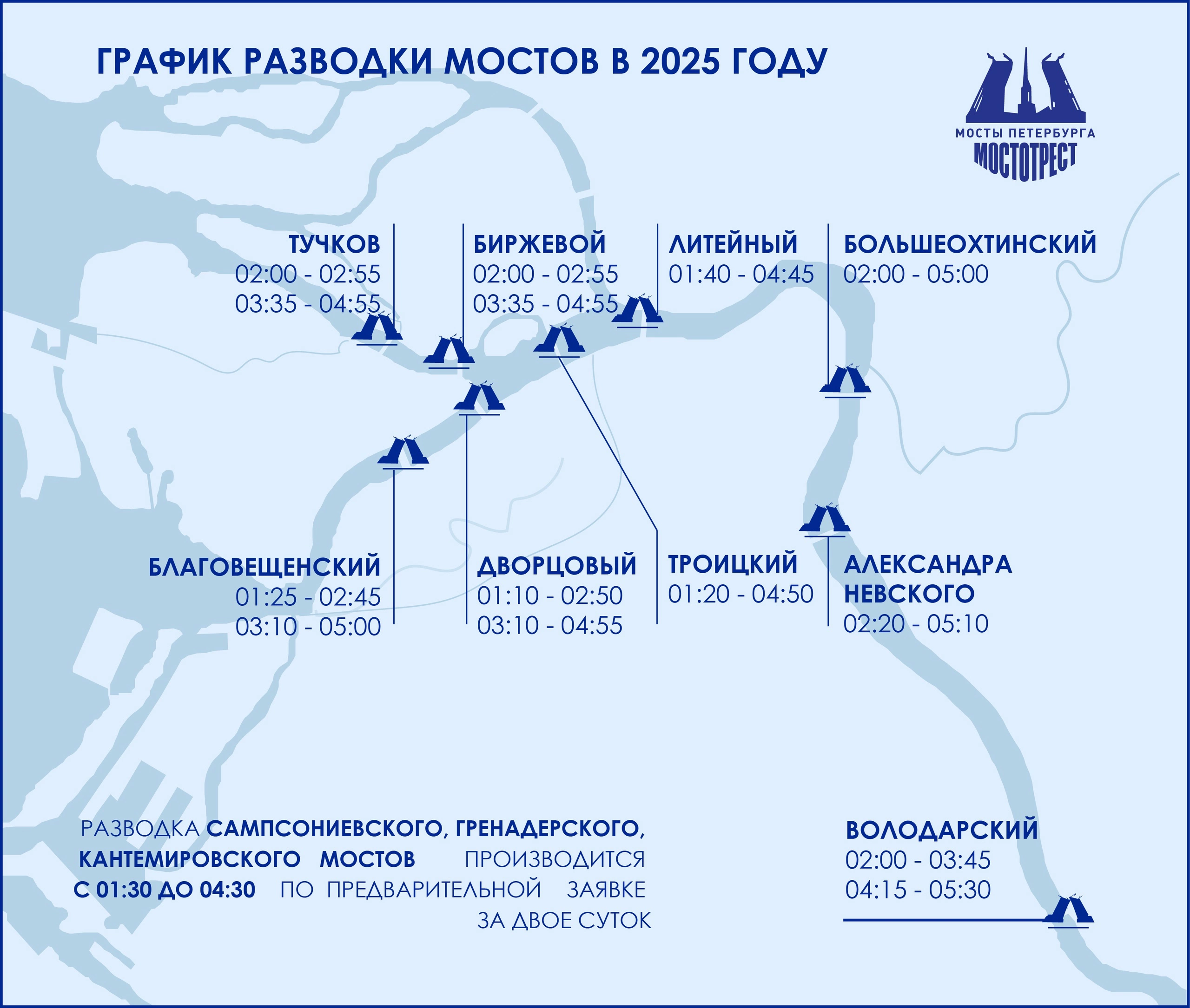 График разводки мостов в 2025 году