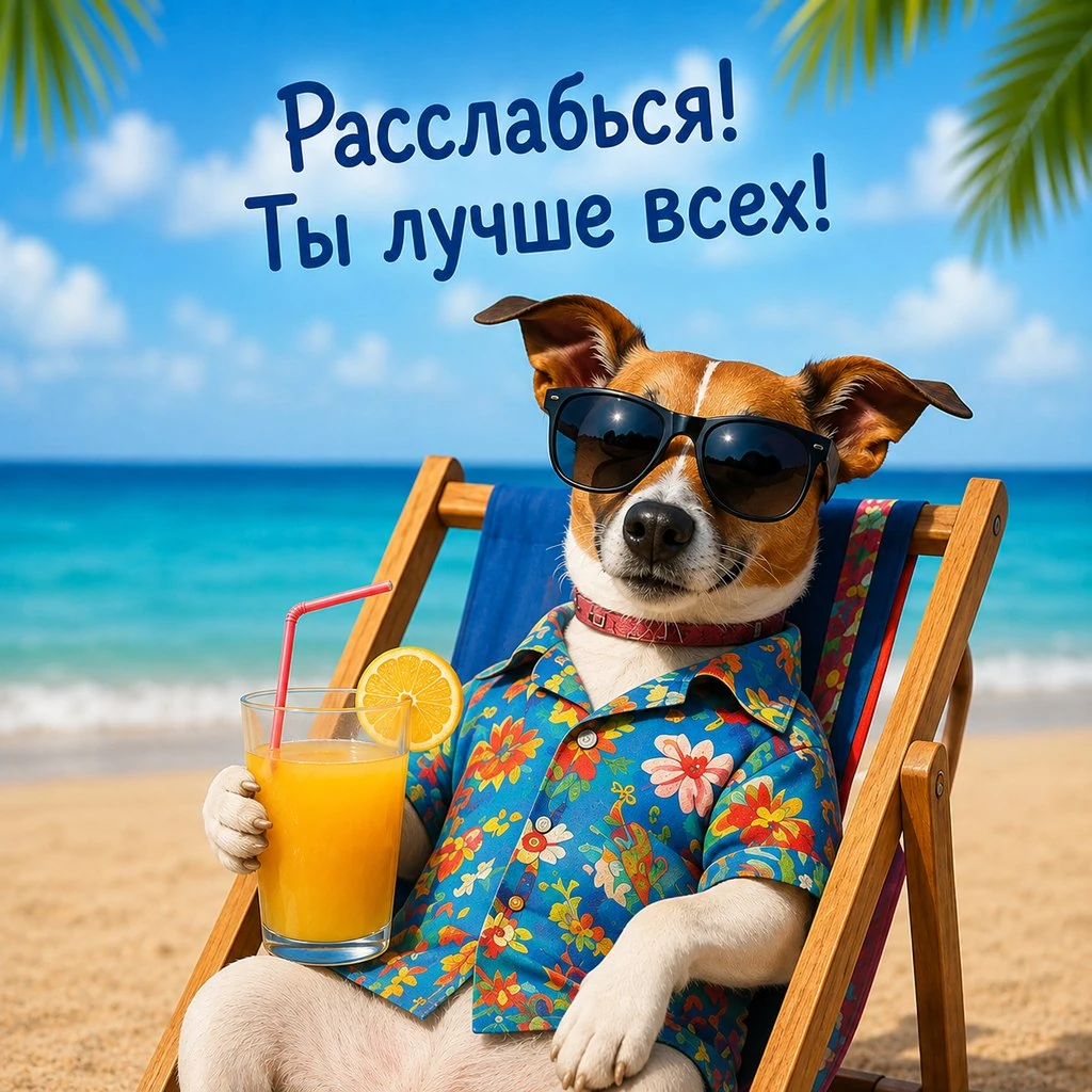 Прикольная открытка с надписью «Расслабься! Ты лучше всех!»