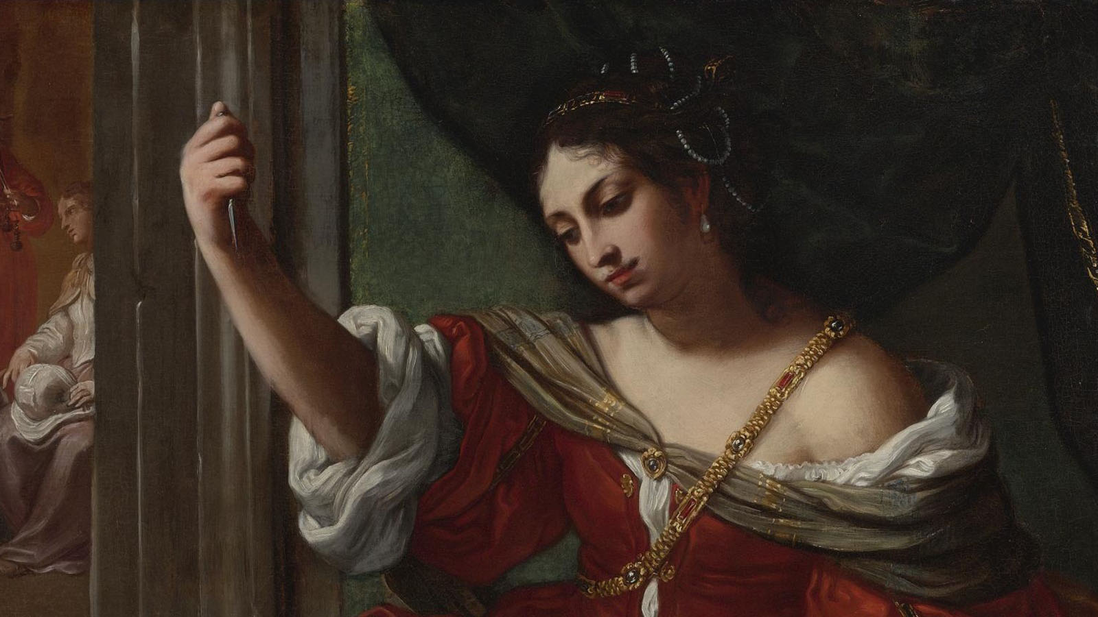 <p>Порция Катона ранит себя в бедро. 1664 год</p>