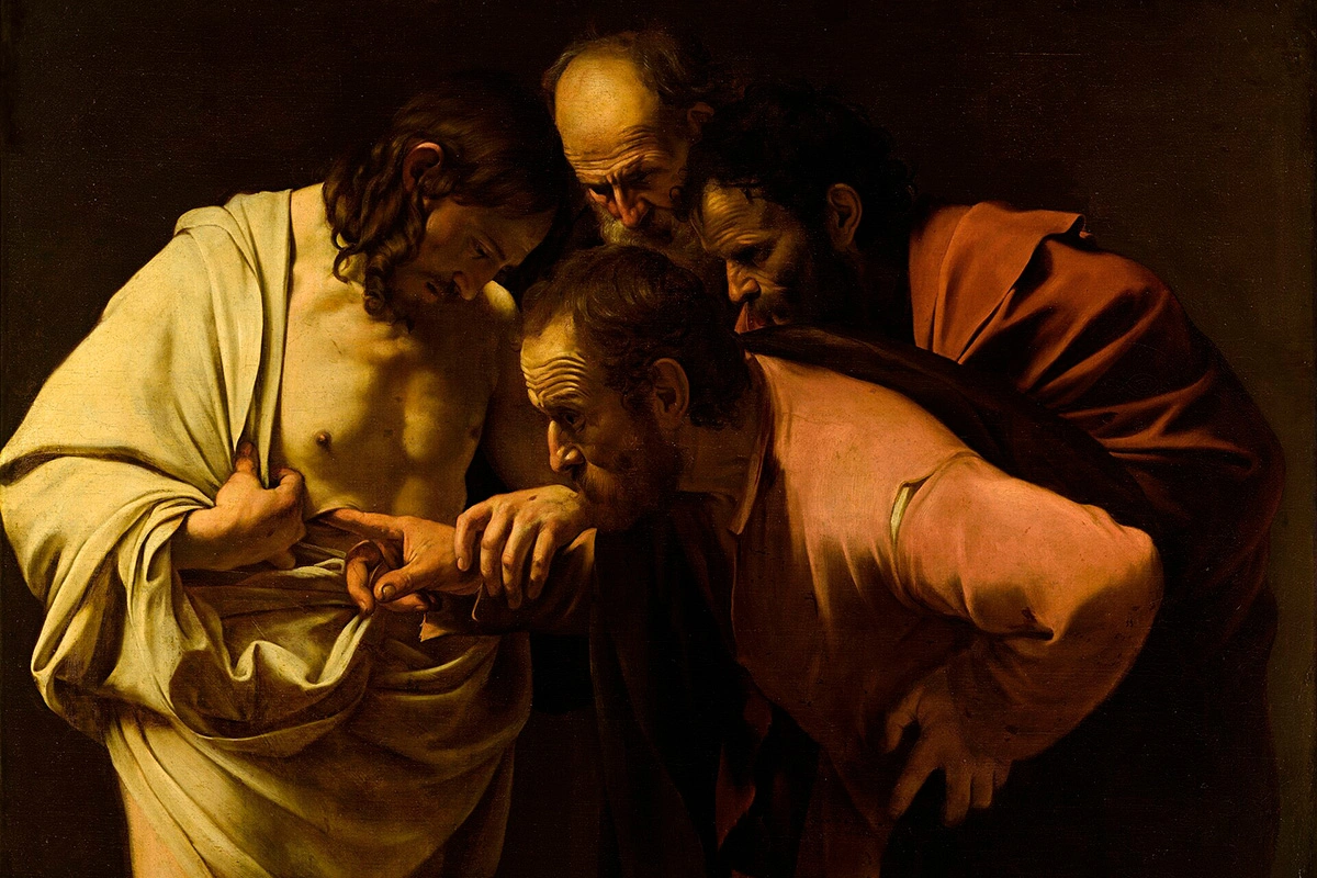 Момент, когда апостол Фома прикасается к ранам Иисуса Христа, часто изображают на картинах. Картина Караваджо «Уверение Фомы»
