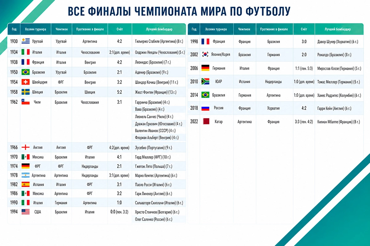 Кто побеждал на чемпионатах мирах по футболу
