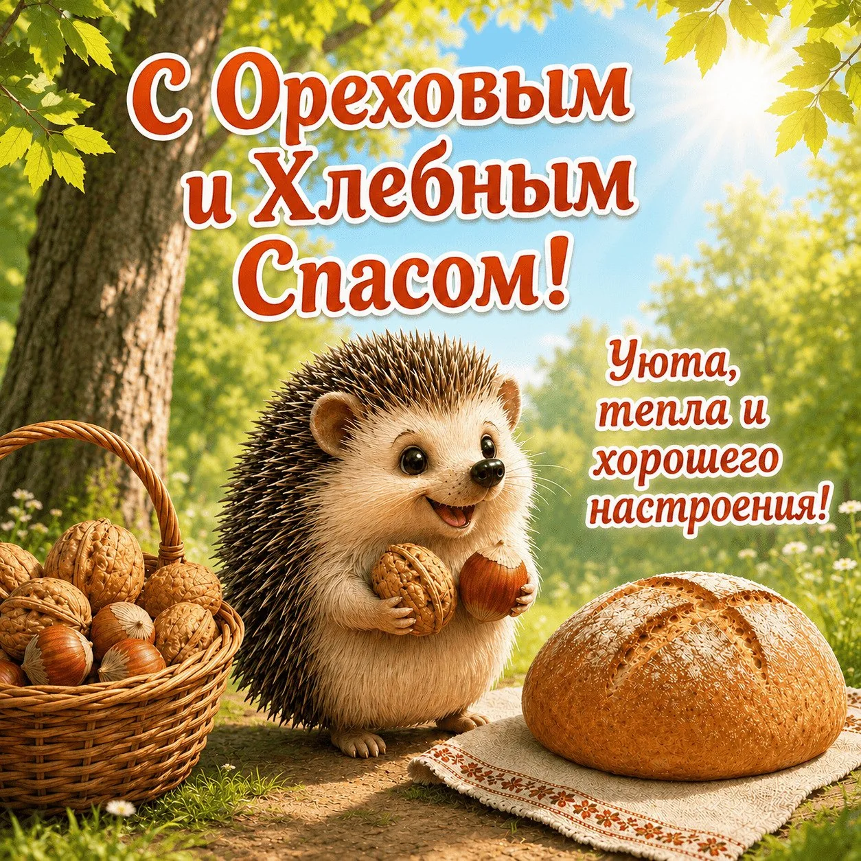 Прикольная открытка с Ореховым и Хлебным Спасом