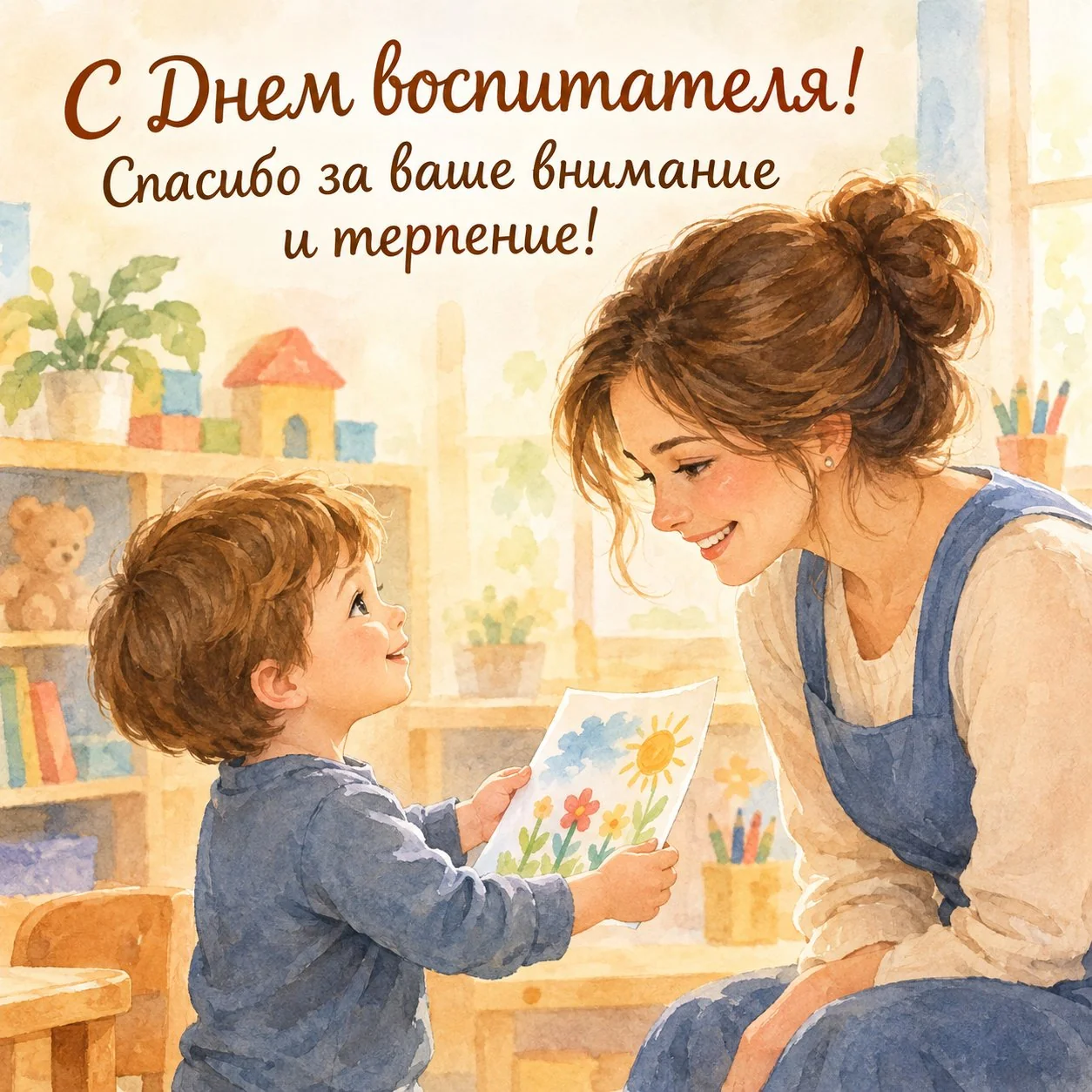 Теплая открытка ко Дню воспитателя с благодарностью