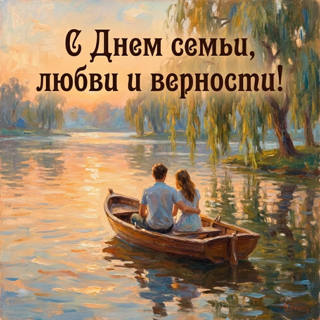 Романтичная открытка и поздравление с Днем семьи, любви и верности
