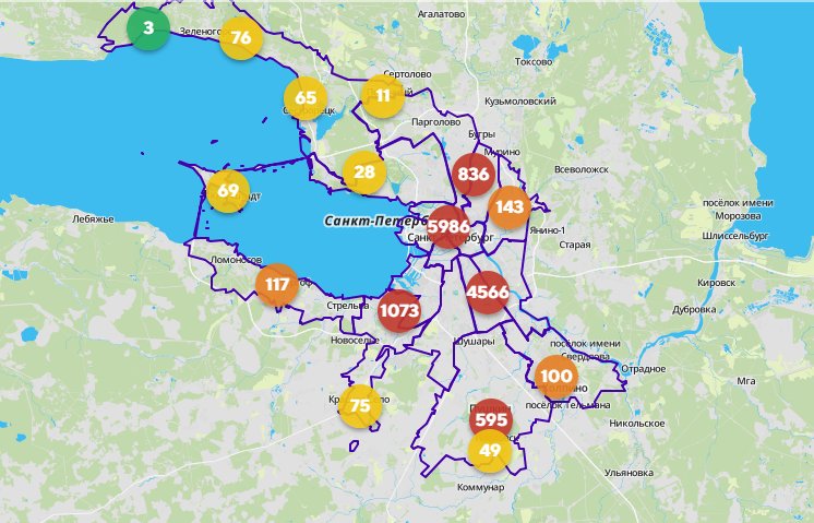 Карта предложений, которые петербуржцы направили в Смольный в рамках проекта &laquo;Твой бюджет&raquo; (2016-1019 гг.)