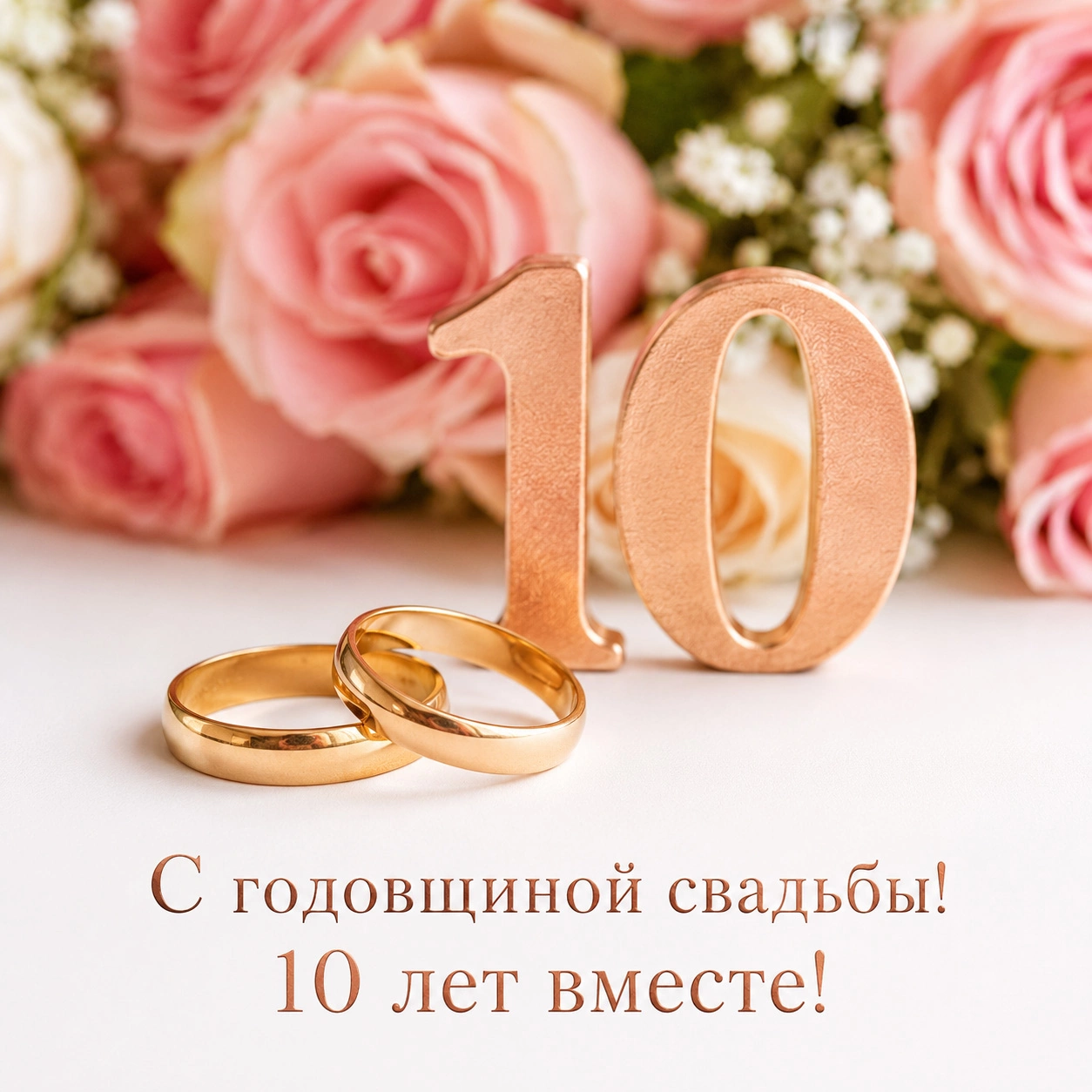 Открытка с надписью «С годовщиной свадьбы! 10 лет вместе!»