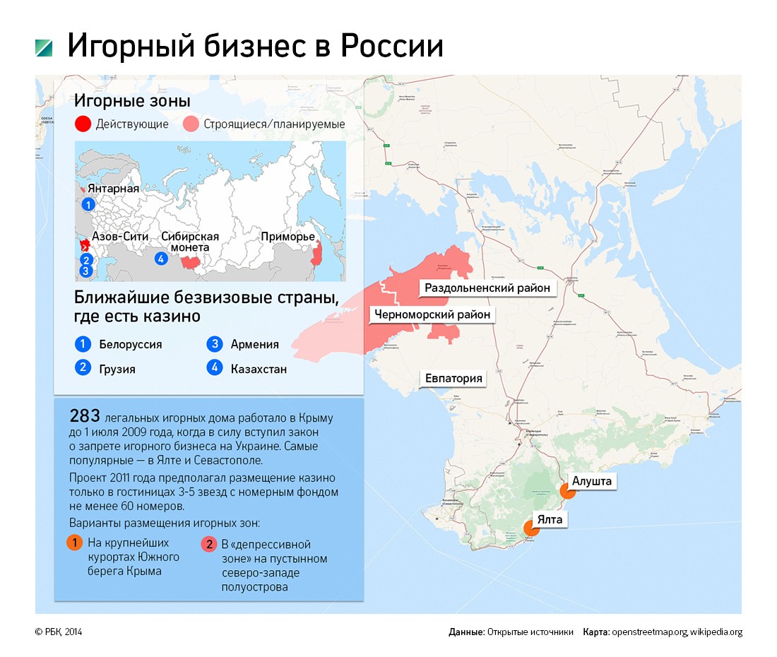 Игорную зону планируется построить на южном побережье Крыма
