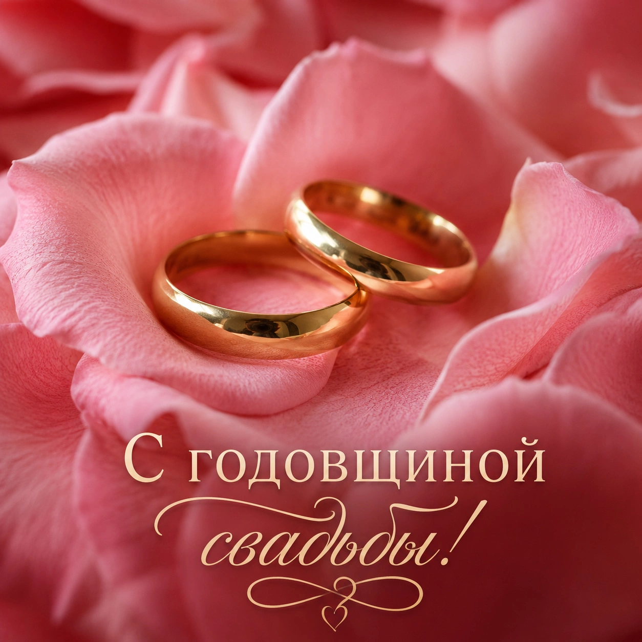 Нежная открытка с сердцем из лепестков роз и поздравлением «С годовщиной свадьбы!»