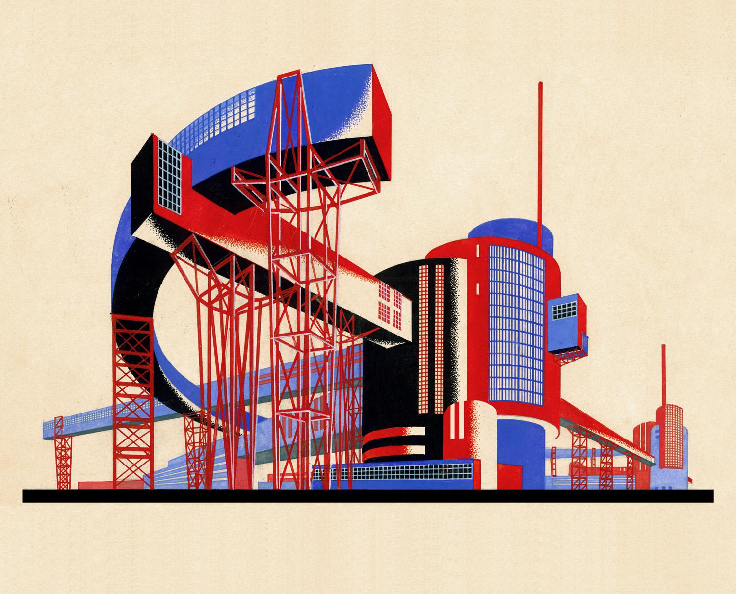 &laquo;Фантастическая композиция организации пространства сложных по форме и сочетанию элементов сооружения&raquo;, №&nbsp;28 из цикла &laquo;Архитектурные фантазии&raquo;, 1929&ndash;1932