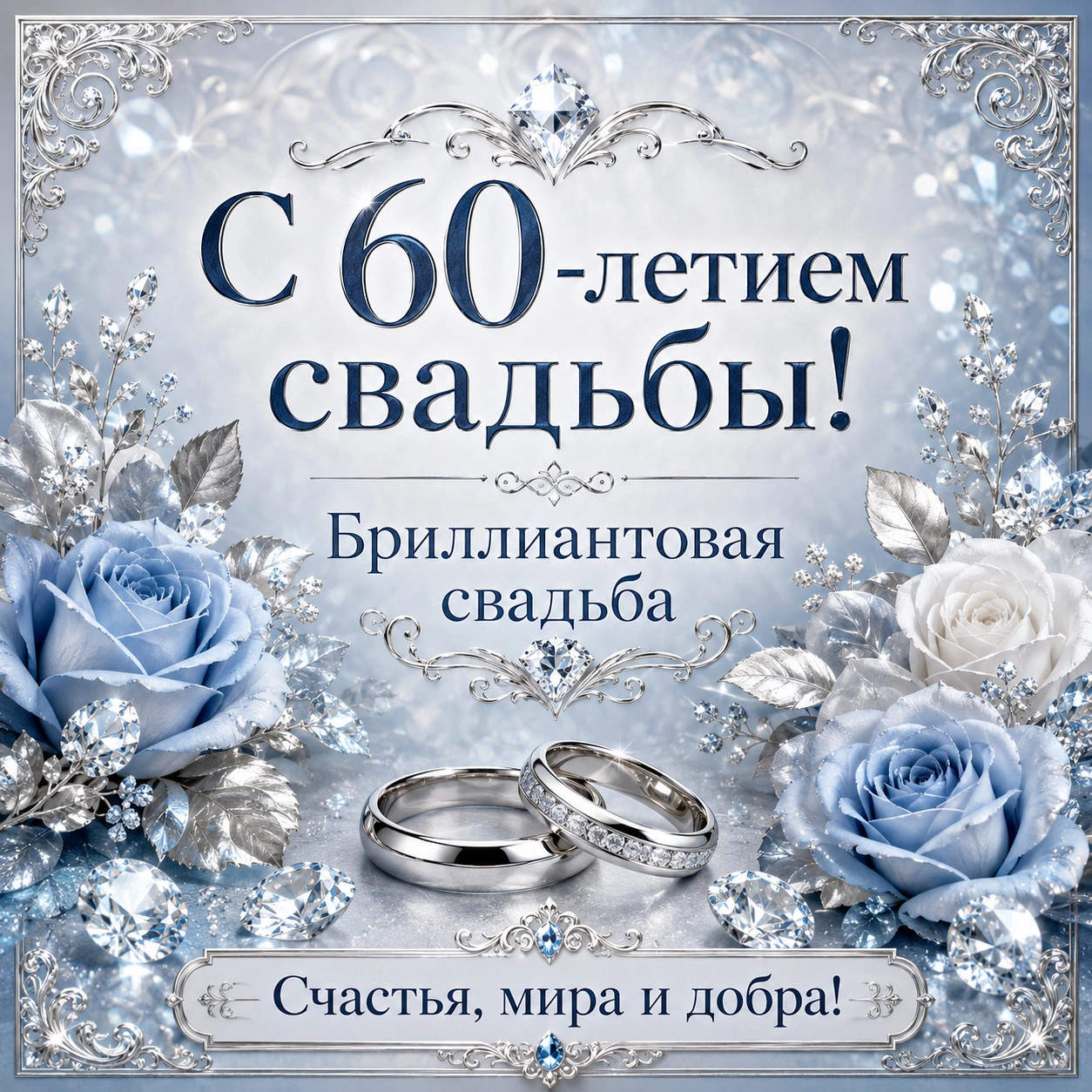 Открытка с 60-летием свадьбы и пожеланием счастья, мира и добра
