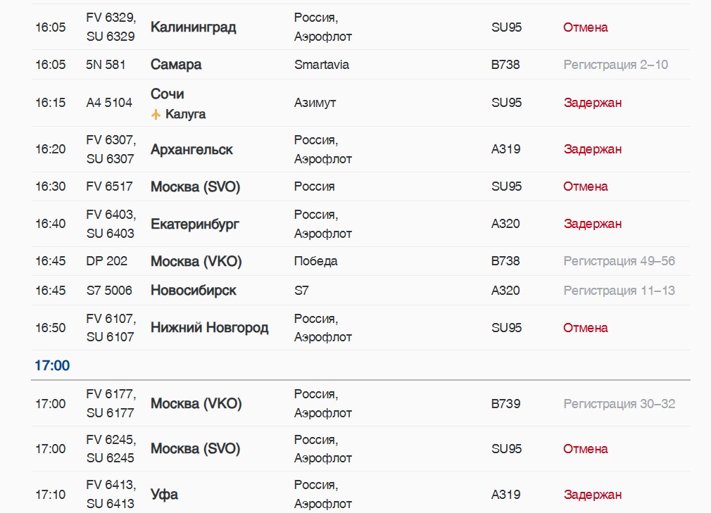 Онлайн-табло Пулково