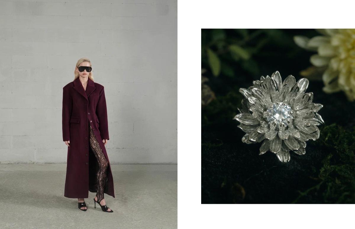 Пальто из коллекции «Архитектура желания», All We Need. Кольцо «Хризантема», Klever