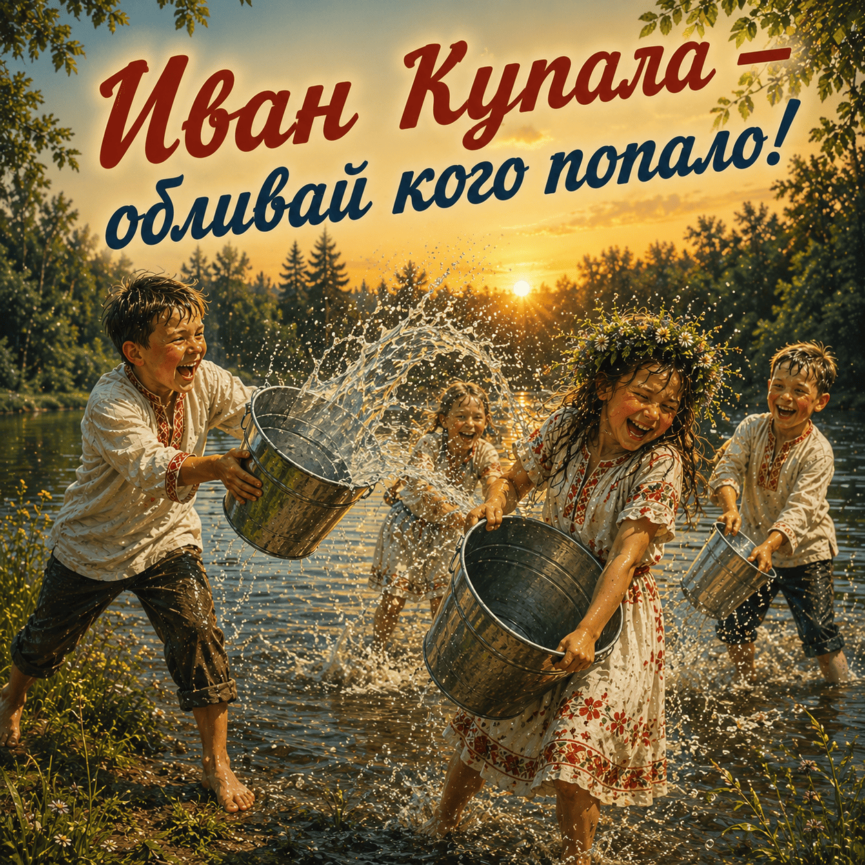 Открытка с подписью «Иван Купала — обливай кого попало!»