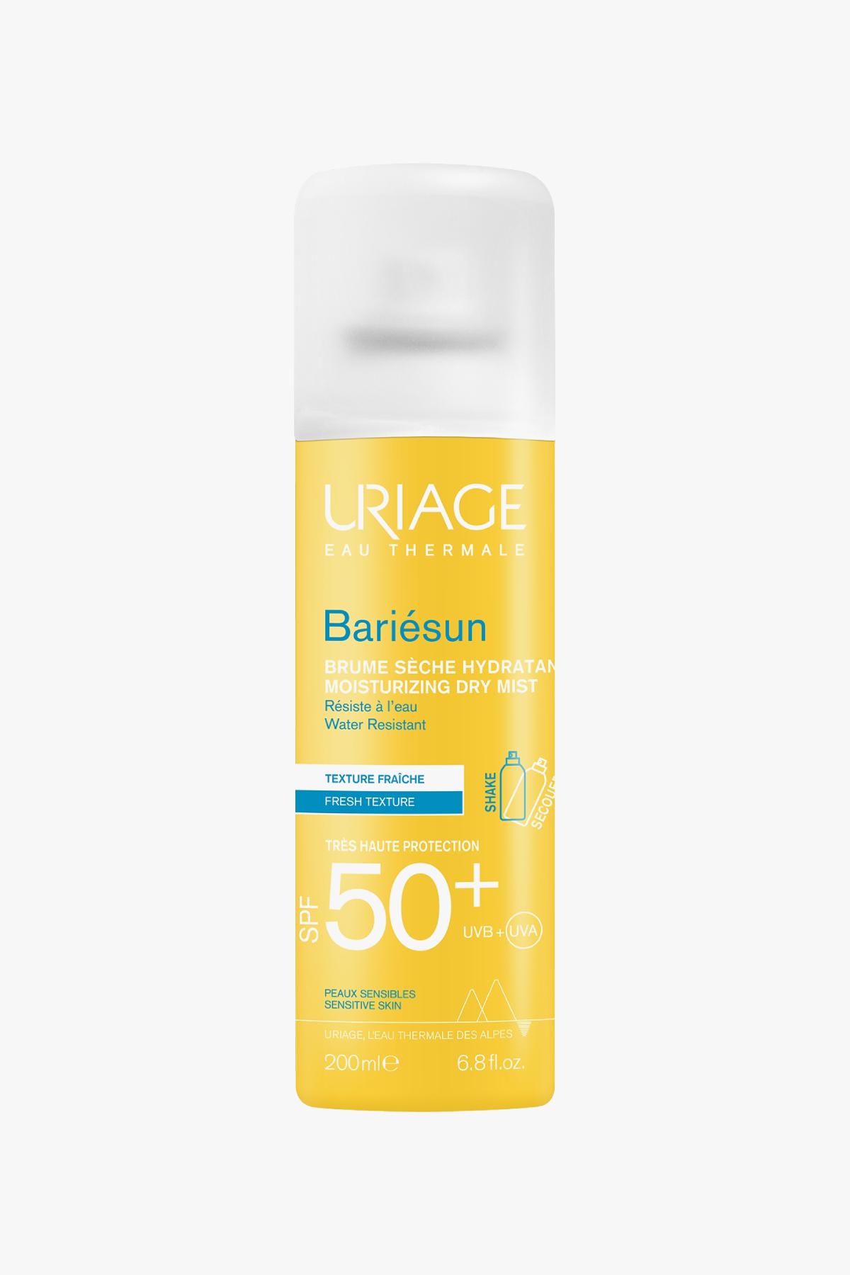 Сухая солнцезащитная дымка-спрей для чувствительной кожи тела Bariesun Moisturizing Dry Mist SPF 50+, Uriage