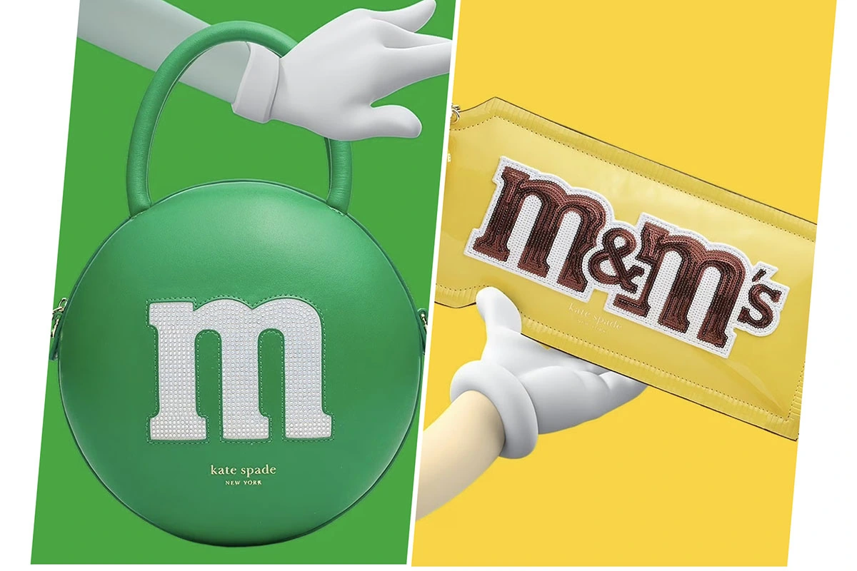 Сумка в виде пачки M&M's с орехами и шоколадом и сумка в виде зеленой конфеты