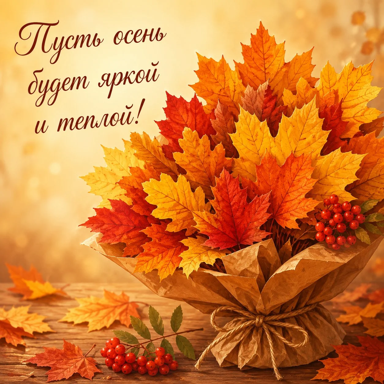 Осенняя открытка с букетом из листьев